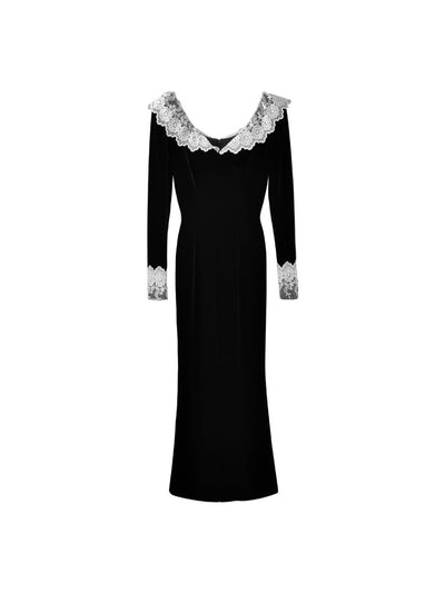 Vestido Largo Elegante de Encaje con Cuello V y Mangas Largas para Otoño e Invierno - Image 2