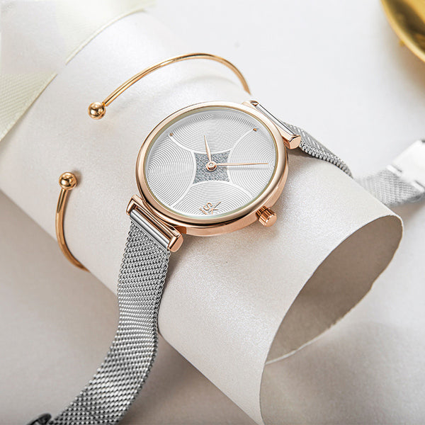Reloj de Acero Inoxidable con Malla Doble Aguja - Diseño Minimalista