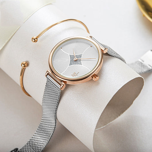 Reloj de Acero Inoxidable con Malla Doble Aguja - Diseño Minimalista