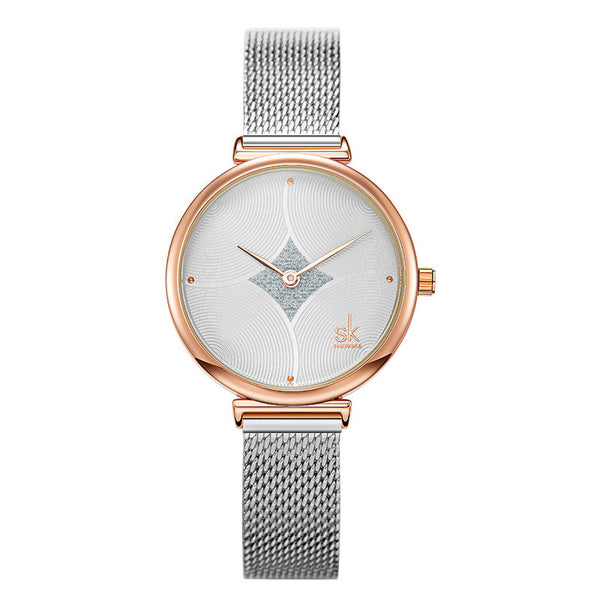 Reloj de Acero Inoxidable con Malla Doble Aguja - Diseño Minimalista