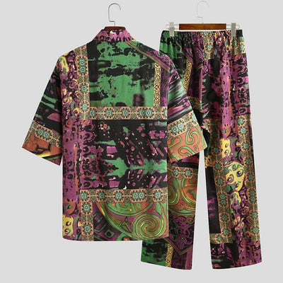 Pijama para Hombre Manga Corta Cuello V con Estampado y Cordones - Image 16