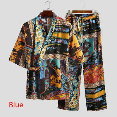 Pijama para Hombre Manga Corta Cuello V con Estampado y Cordones