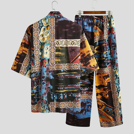 Pijama para Hombre Manga Corta Cuello V con Estampado y Cordones - Image 6
