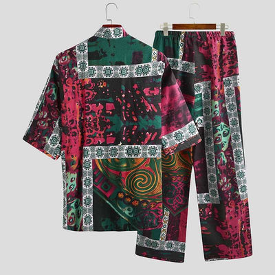 Pijama para Hombre Manga Corta Cuello V con Estampado y Cordones - Image 4