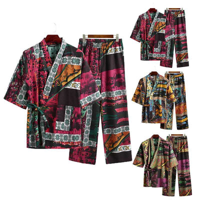 Pijama para Hombre Manga Corta Cuello V con Estampado y Cordones - Image 8