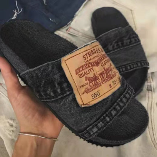 Sandalias de Playa Denim Casual con Punta Abierta y Suela Plana