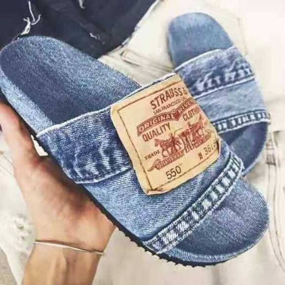 Sandalias de Playa Denim Casual con Punta Abierta y Suela Plana