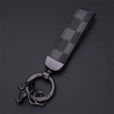 Llavero de Cuero Genuino Premium con Patrón Cuadrado y Hebilla Gunmetal - Image 9