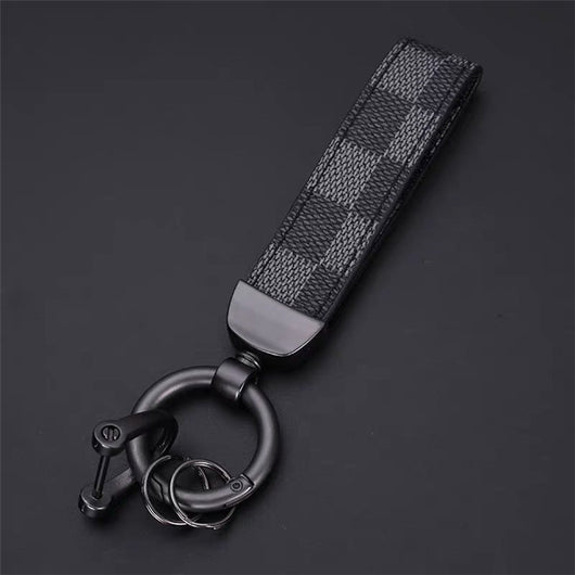 Llavero de Cuero Genuino Premium con Patrón Cuadrado y Hebilla Gunmetal - Image 9