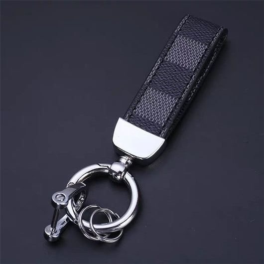 Llavero de Cuero Genuino Premium con Patrón Cuadrado y Hebilla Gunmetal - Image 7
