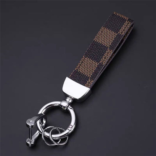 Llavero de Cuero Genuino Premium con Patrón Cuadrado y Hebilla Gunmetal - Image 22