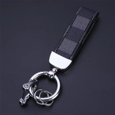 Llavero de Cuero Genuino Premium con Patrón Cuadrado y Hebilla Gunmetal - Image 20