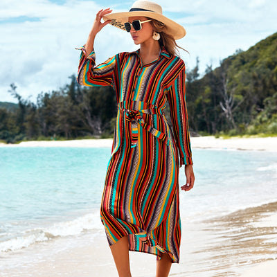 Camisa Larga de Protección Solar con Rayas - Cubrecostados Playero para Vacaciones