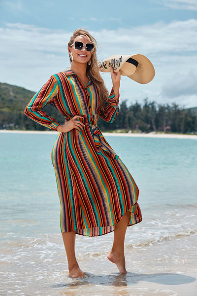 Camisa Larga de Protección Solar con Rayas - Cubrecostados Playero para Vacaciones - Image 3