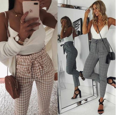 Pantalones Casuales a Cuadros con Corte Lápiz para Mujer - Image 3