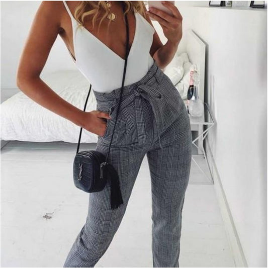 Pantalones Casuales a Cuadros con Corte Lápiz para Mujer