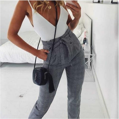 Pantalones Casuales a Cuadros con Corte Lápiz para Mujer