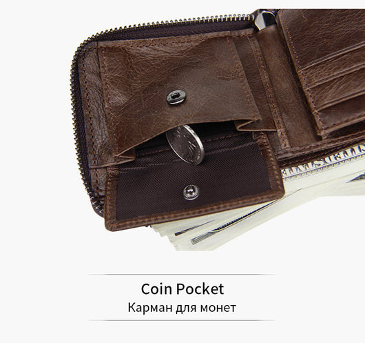 Billetera Hombre Cuero Crazy Horse con Cremallera - Bolsa Retro de Gran Capacidad - Image 13