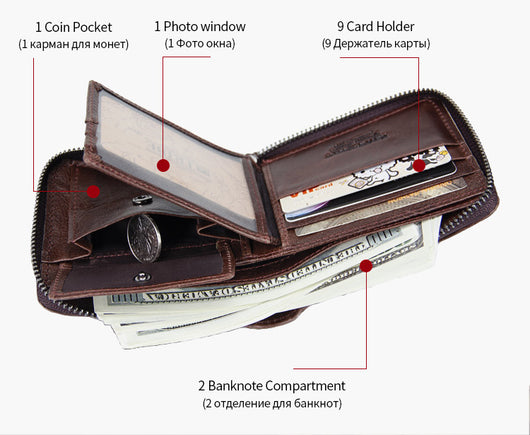 Billetera Hombre Cuero Crazy Horse con Cremallera - Bolsa Retro de Gran Capacidad - Image 15