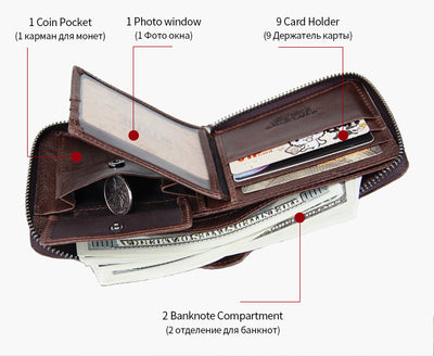 Billetera Hombre Cuero Crazy Horse con Cremallera - Bolsa Retro de Gran Capacidad - Image 7