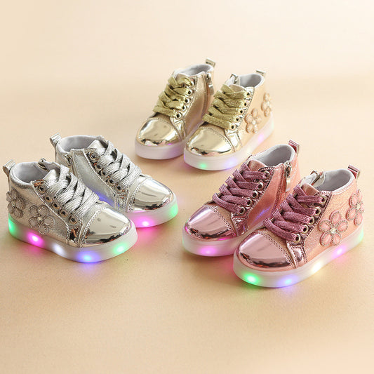 Zapatos Infantiles LED con Flores y Brillantes - Luces Intermitentes