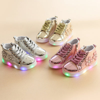 Zapatos Infantiles LED con Flores y Brillantes - Luces Intermitentes