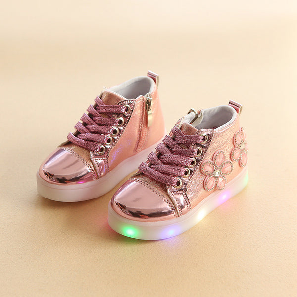 Zapatos Infantiles LED con Flores y Brillantes - Luces Intermitentes