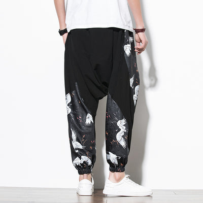 Pantalones Casuales Estilo Chino con Estampado de Grúa - Algodón y Lino - Image 8