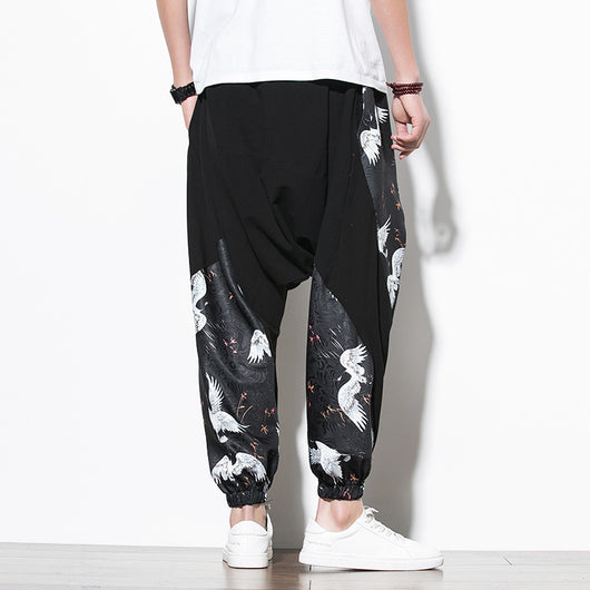 Pantalones Casuales Estilo Chino con Estampado de Grúa - Algodón y Lino - Image 8