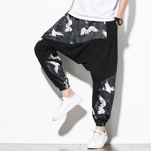 Pantalones Casuales Estilo Chino con Estampado de Grúa - Algodón y Lino - Image 10