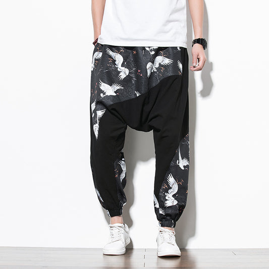 Pantalones Casuales Estilo Chino con Estampado de Grúa - Algodón y Lino - Image 2