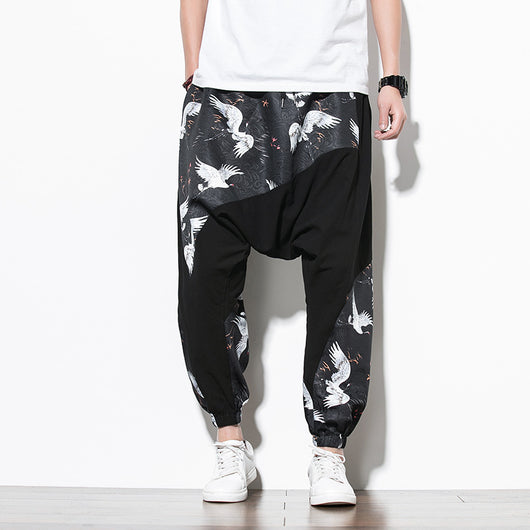 Pantalones Casuales Estilo Chino con Estampado de Grúa - Algodón y Lino - Image 2