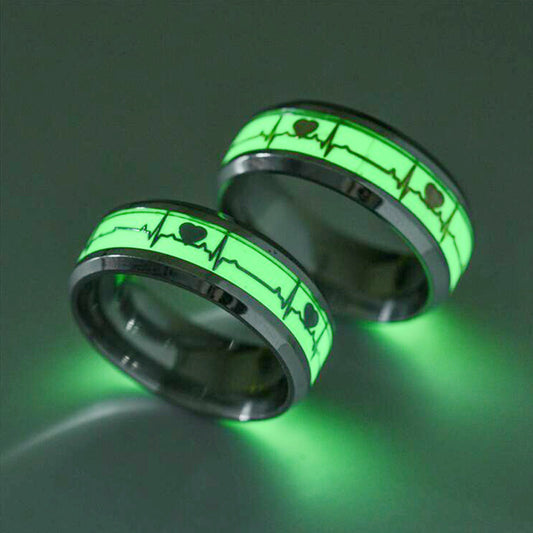 Anillo de Acero Inoxidable con Latido Luminoso ECG para Parejas
