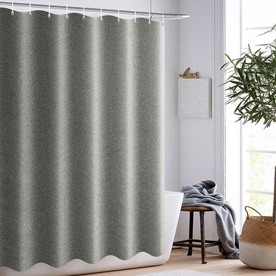 Cortina de Baño Gris Imitación Lino Impermeable - Diseño Moderno Ancho para Bañera - Image 3