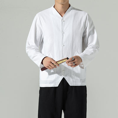 Camisa Suelta de Algodón y Lino de Manga Larga