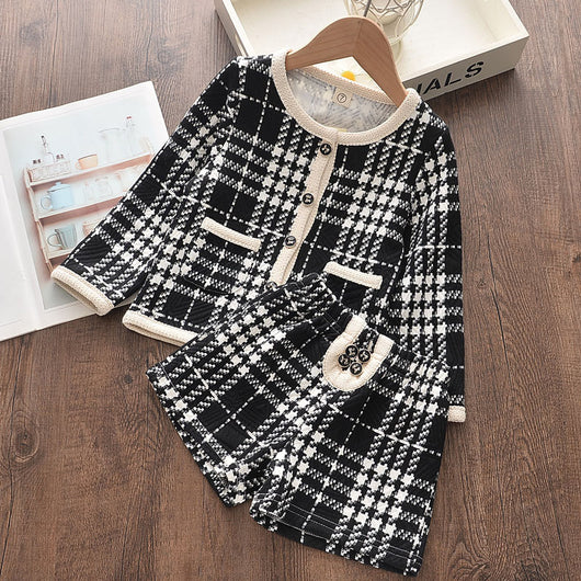 Conjunto Infantil Cuadrillé Coreano Dos Piezas: Blusa Manga Larga + Shorts - Image 8