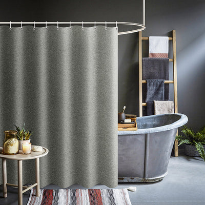 Cortina de Baño Gris Imitación Lino Impermeable - Diseño Moderno Ancho para Bañera - Image 2