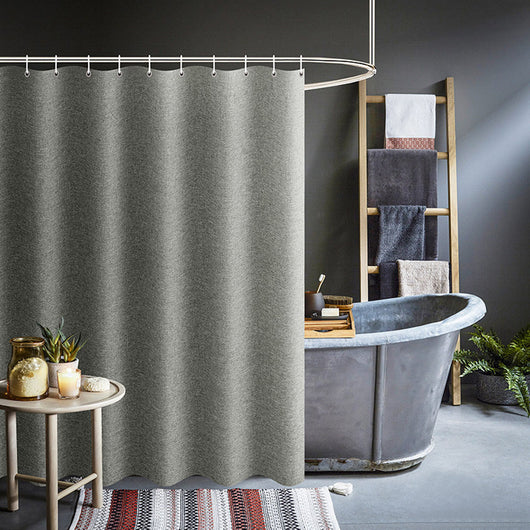 Cortina de Baño Gris Imitación Lino Impermeable - Diseño Moderno Ancho para Bañera - Image 2