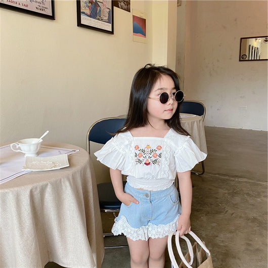 Blusa Infantil de Verano con Encaje Bordado para Niñas 3-8 Años - Image 10