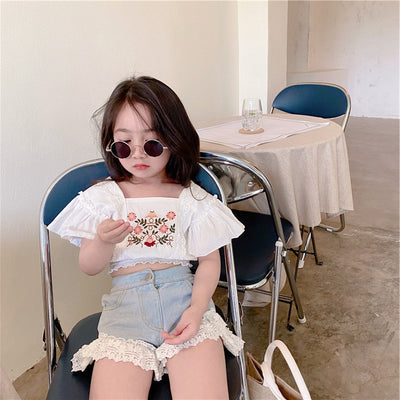 Blusa Infantil de Verano con Encaje Bordado para Niñas 3-8 Años - Image 3