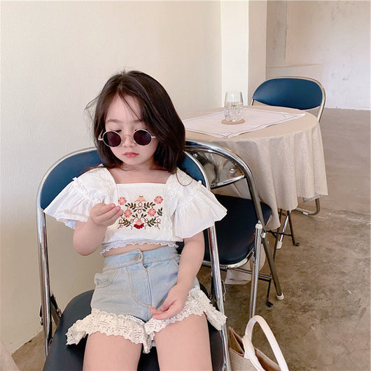 Blusa Infantil de Verano con Encaje Bordado para Niñas 3-8 Años - Image 3
