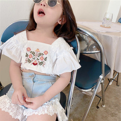 Blusa Infantil de Verano con Encaje Bordado para Niñas 3-8 Años - Image 4