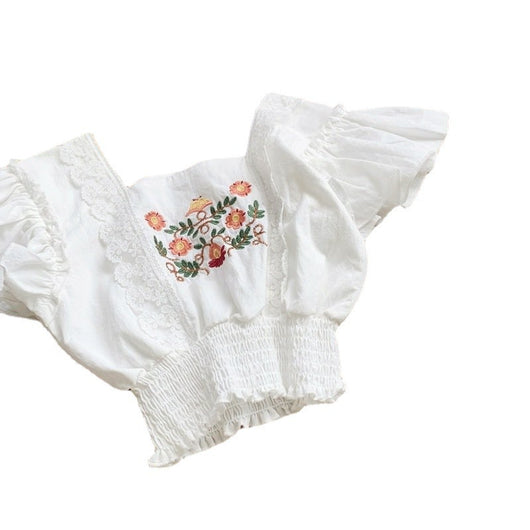 Blusa Infantil de Verano con Encaje Bordado para Niñas 3-8 Años - Image 2