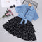 Chaqueta Denim Manga Corta Estilo Western con Falda de Tirantes Lunares
