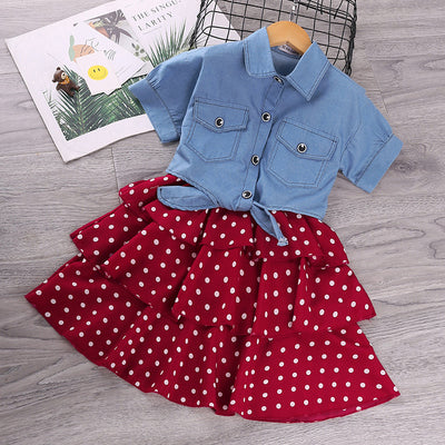 Chaqueta Denim Manga Corta Estilo Western con Falda de Tirantes Lunares - Image 7