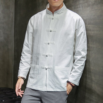 Chaqueta de Lino y Algodón Talla Grande con Botones Bordados Retro - Image 7