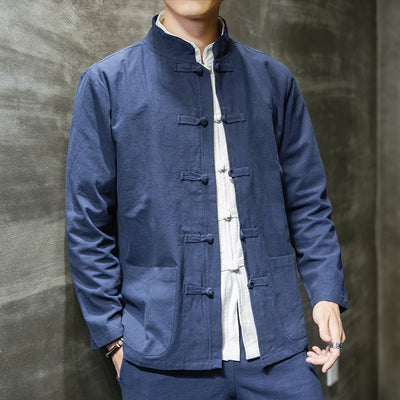 Chaqueta de Lino y Algodón Talla Grande con Botones Bordados Retro - Image 9