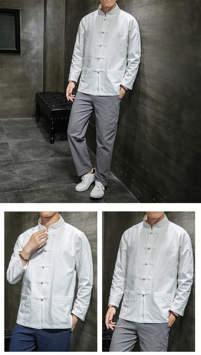 Chaqueta de Lino y Algodón Talla Grande con Botones Bordados Retro - Image 11
