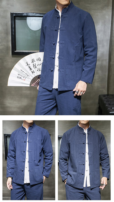Chaqueta de Lino y Algodón Talla Grande con Botones Bordados Retro - Image 12