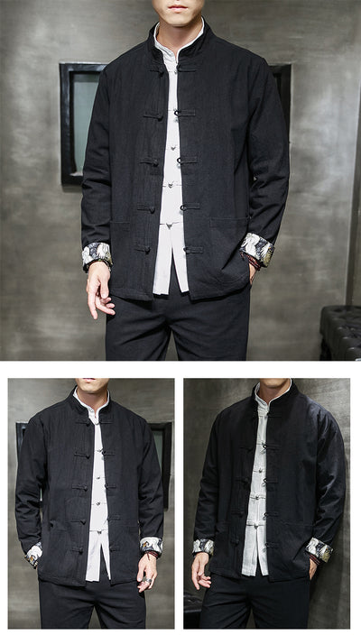 Chaqueta de Lino y Algodón Talla Grande con Botones Bordados Retro - Image 13